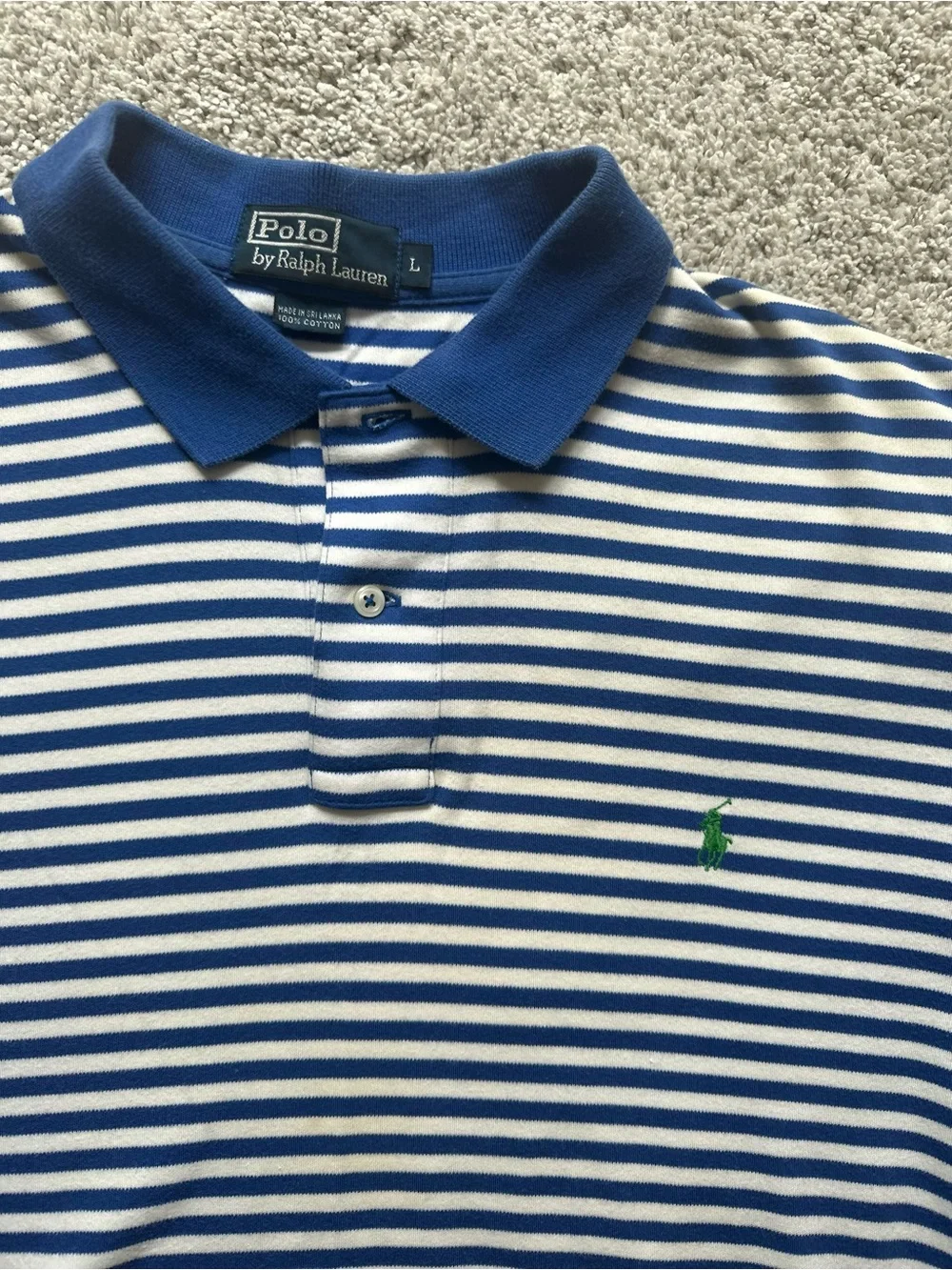 Polo by Ralph Lauren Royal Blue & White Striped Polo Shirt with Green Pony